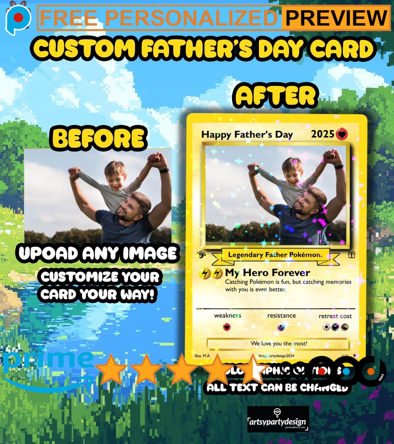 Custom Anime Pokemon Father's Day Hologram Card