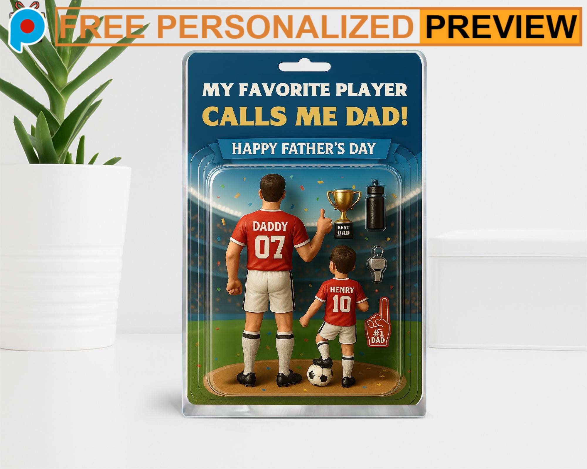 Custom Soccer My Favorite Player Calls Me Dad Happy Father's Day Dad And Kids Acrylic Block Plaque