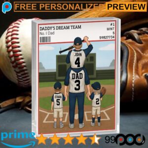 Daddy's Dream Team No 1 Dad Baseball Coach And Kids Father’s Day Gift Personalized Acrylic Block Plaque
