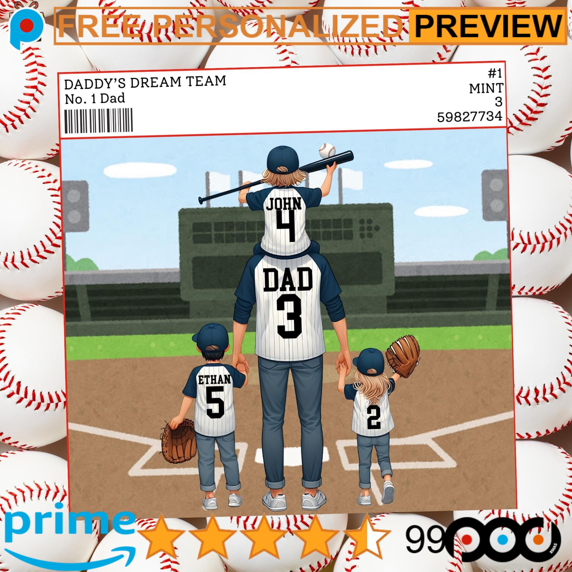 Daddy's Dream Team No 1 Dad Baseball Coach And Kids Father’s Day Gift Personalized Acrylic Block Plaque