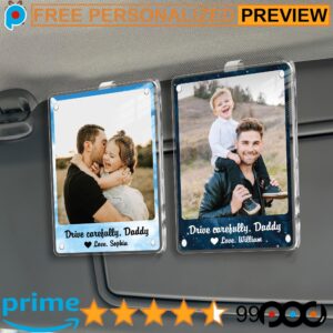 Drive Carefully Daddy Unique Personalized Father's Day Gift Photo Car Visor Clip