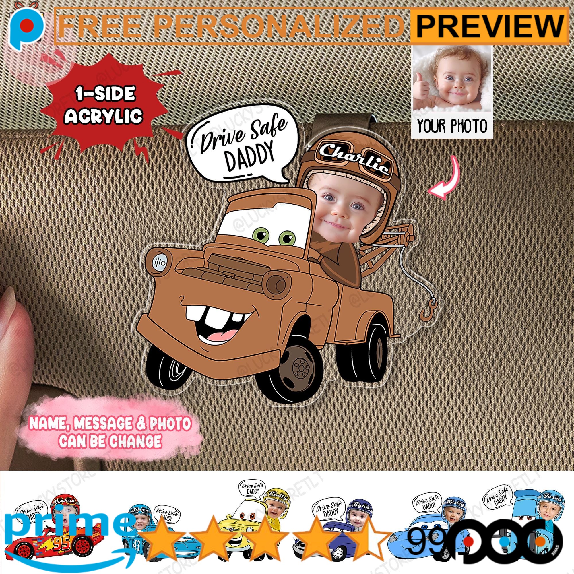 Drive Safe Daddy Custom Photo Acrylic Father's Day Disney Car Visor Clip