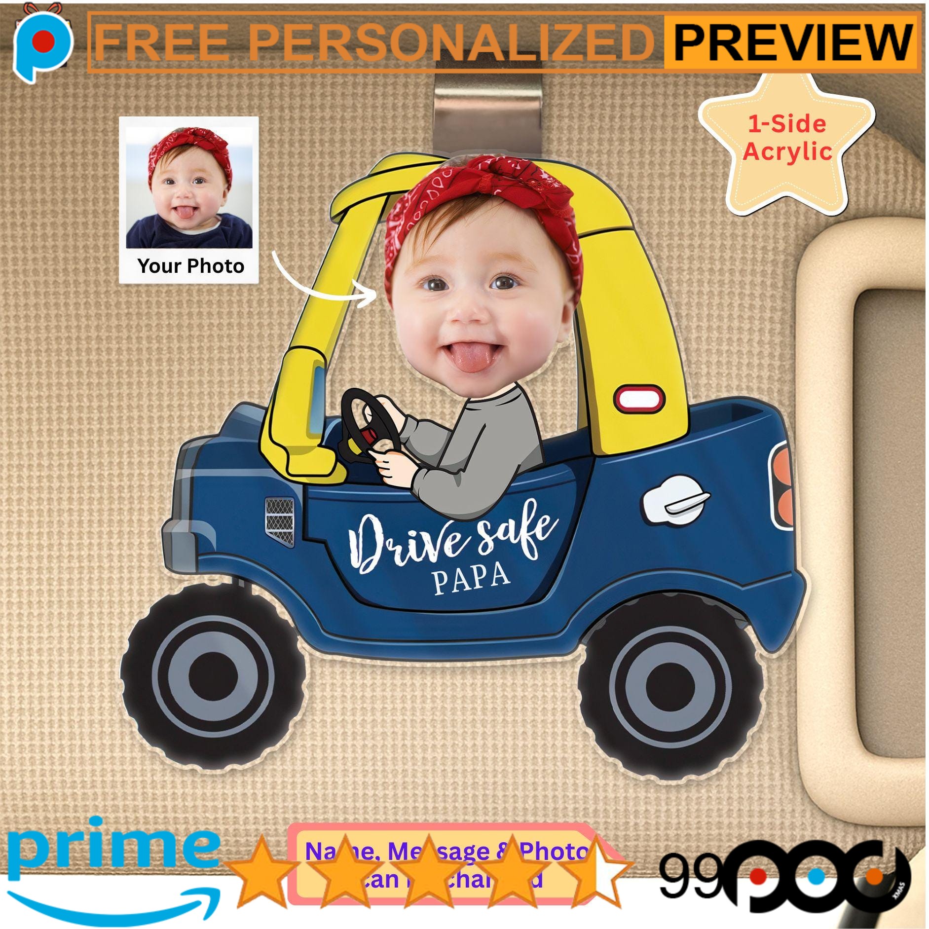 Drive Safe Daddy Customized Baby Funny Photo Father's Day Car Visor Clip