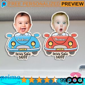 Drive Safe Daddy Funny Kid's Face Father's Day Gift Custom Car Visor Clip