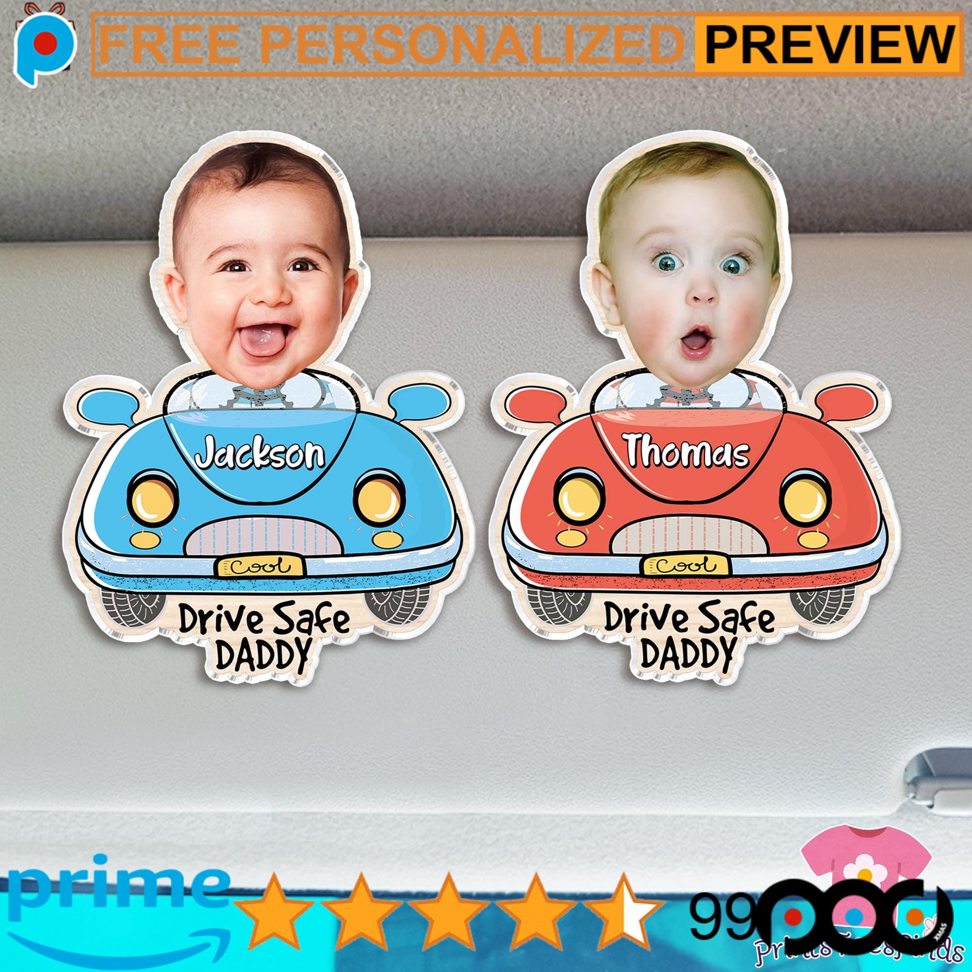 Drive Safe Daddy Funny Kid's Face Father's Day Gift Custom Car Visor Clip