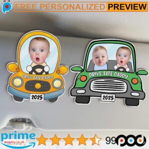 Drive Safe Daddy Kid Face Father's Day Custom Photo Car Visor Clip
