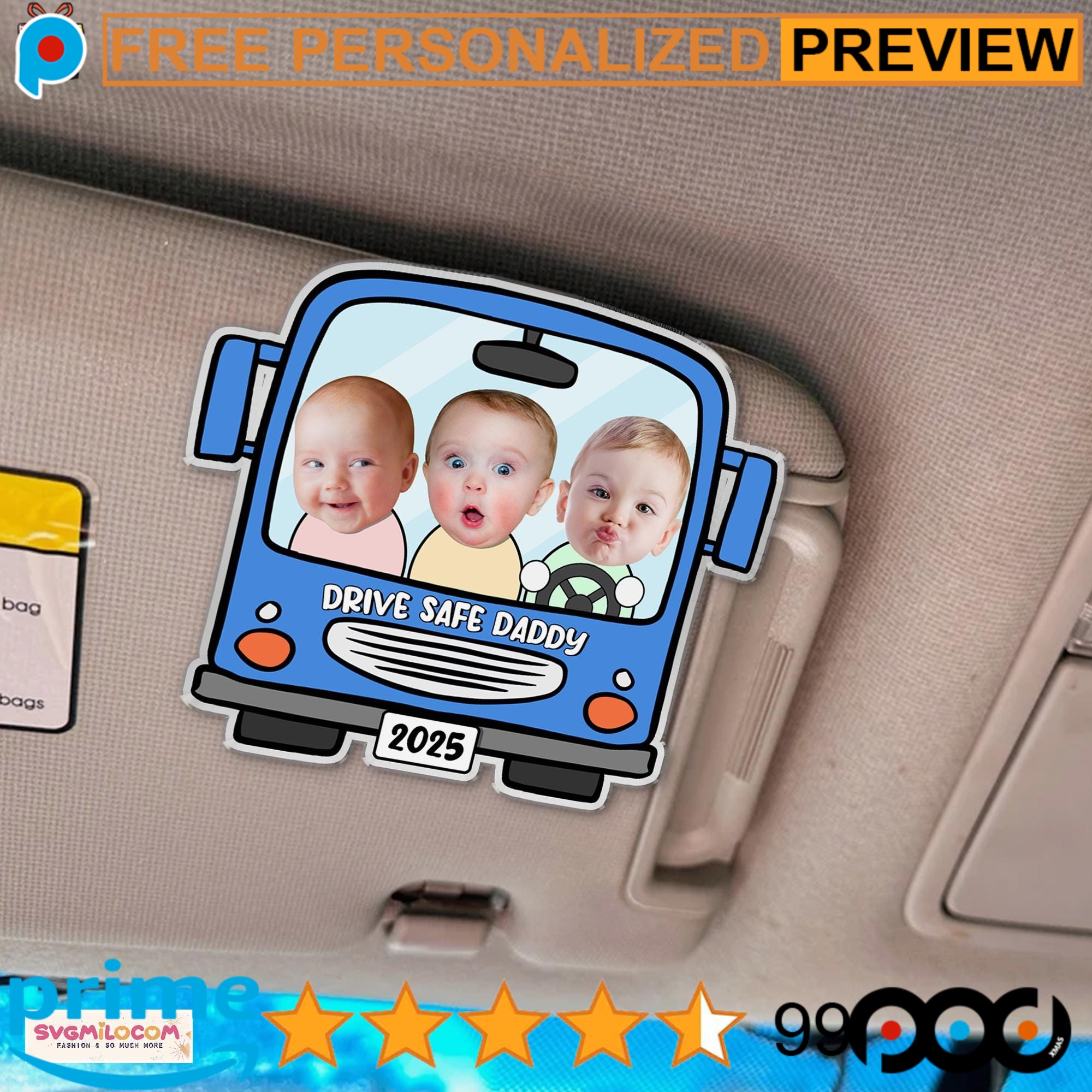 Drive Safe Daddy Kid Face Father's Day Custom Photo Car Visor Clip Drive Safe Daddy Kid Face Father's Day Custom Photo Car Visor Clip