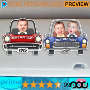 Drive Safe Daddy Kids Face Toy Car Fathers Day Gift Custom Photo Car Visor Clip