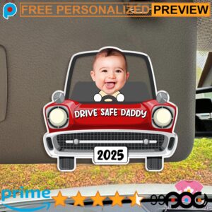 Drive Safe Daddy Kids Face Toy Car Fathers Day Gift Custom Photo Car Visor Clip
