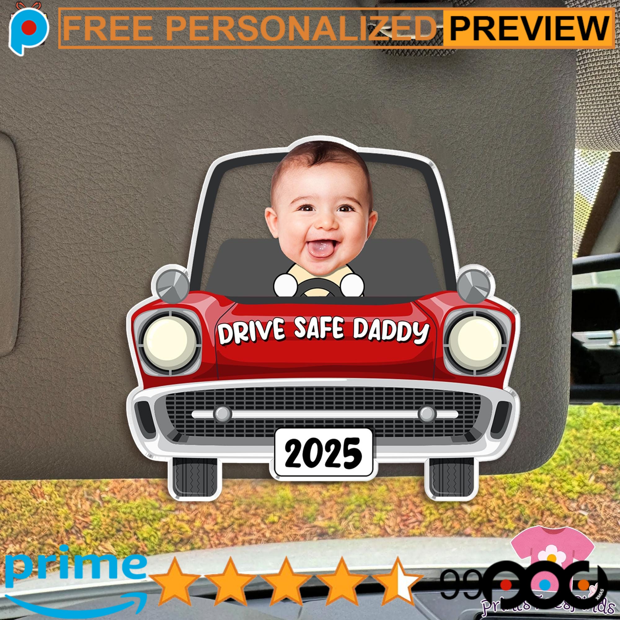 Drive Safe Daddy Kids Face Toy Car Fathers Day Gift Custom Photo Car Visor Clip Drive Safe Daddy Kids Face Toy Car Fathers Day Gift Custom Photo Car Visor Clip