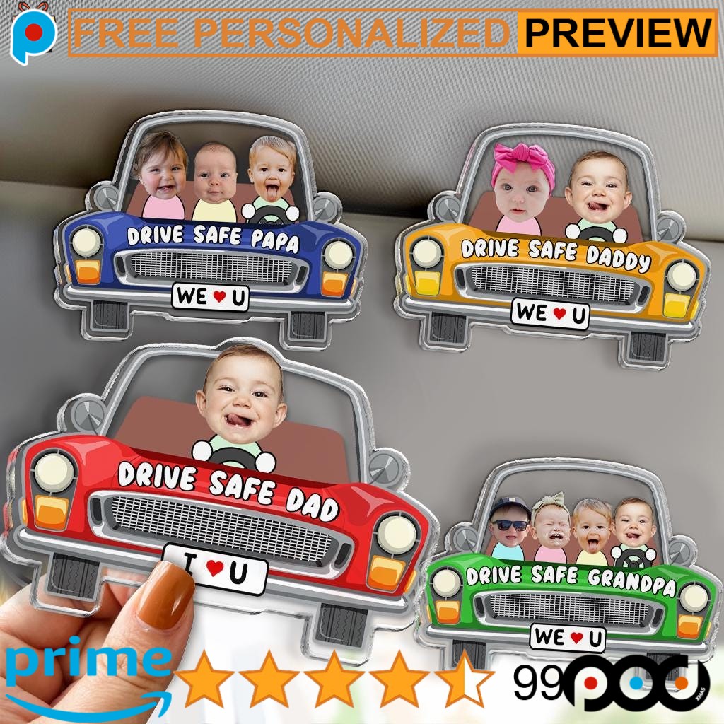 Drive Safe Daddy Personalized Father's Day Gift Photo Car Visor Clip