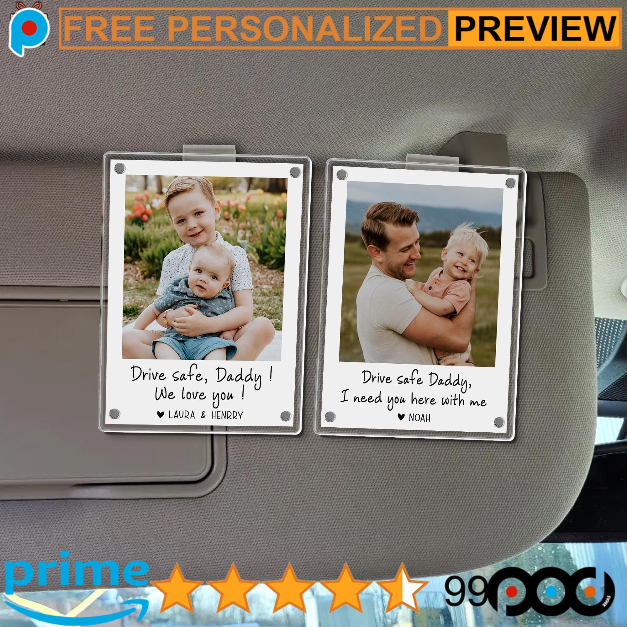 Drive Safe Daddy Photo Custom Father's Day Car Visor Clip