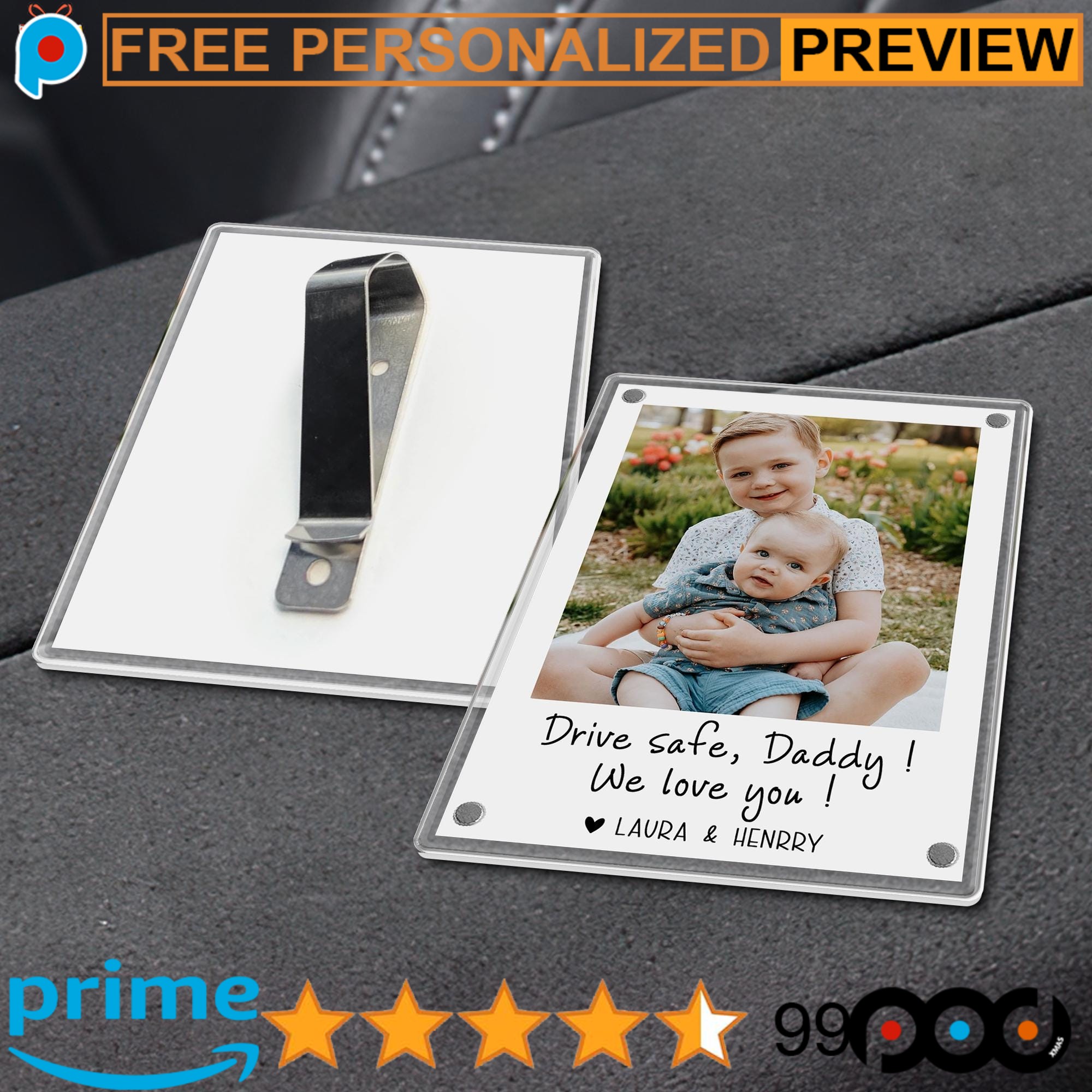 Drive Safe Daddy Photo Custom Father's Day Car Visor Clip