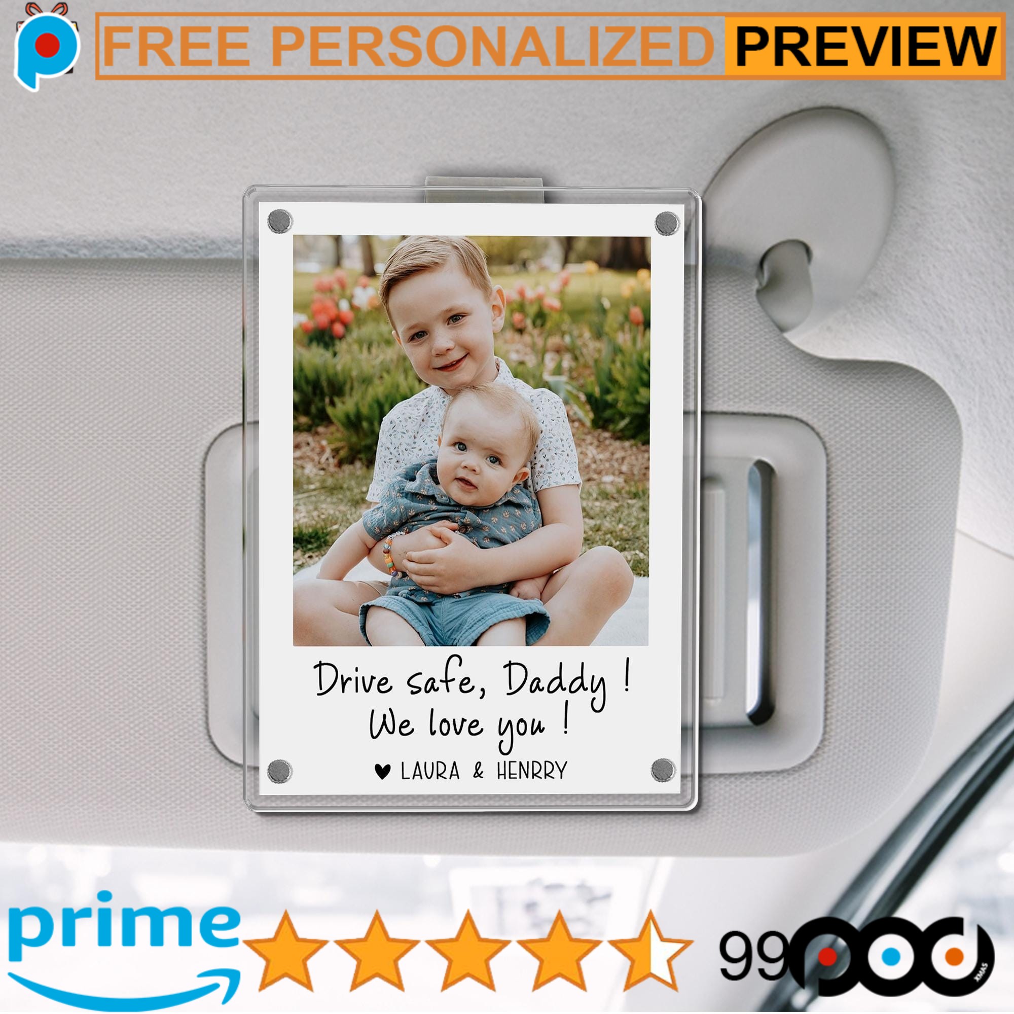 Drive Safe Daddy Photo Custom Father's Day Car Visor Clip