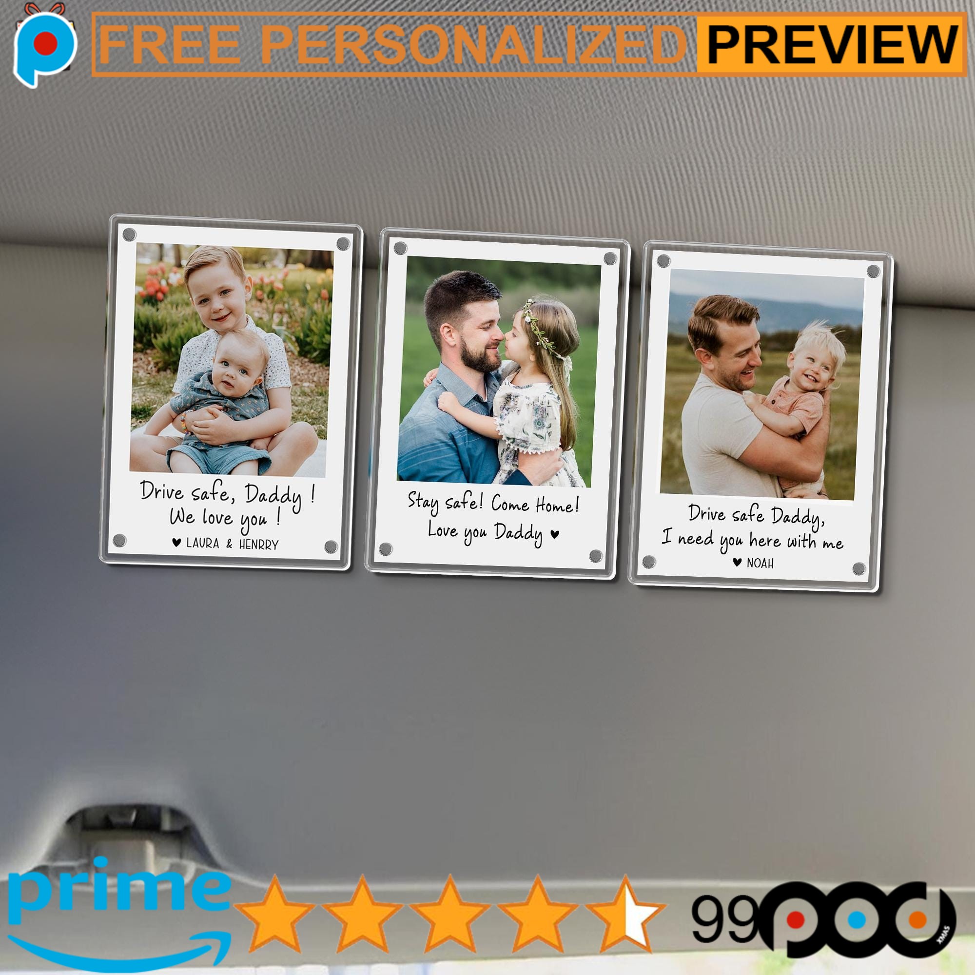 Drive Safe Daddy Photo Custom Father's Day Car Visor Clip