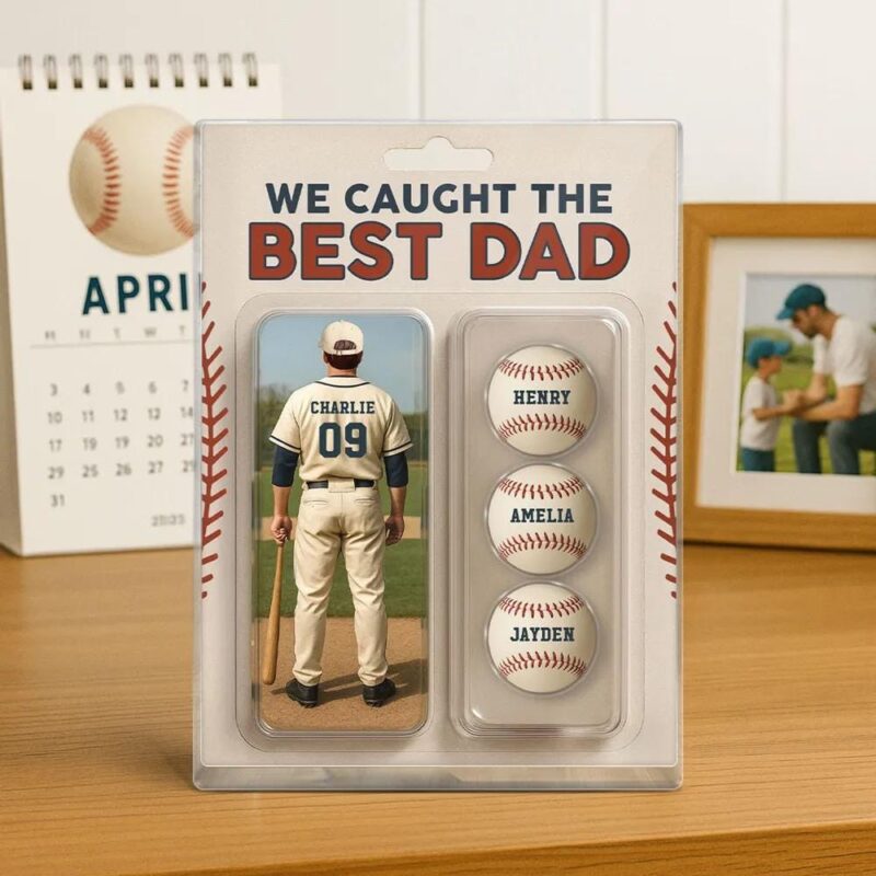 Personalized We Caught The Best Dad Baseball Action Figure Father's Day Acrylic Block Plaque
