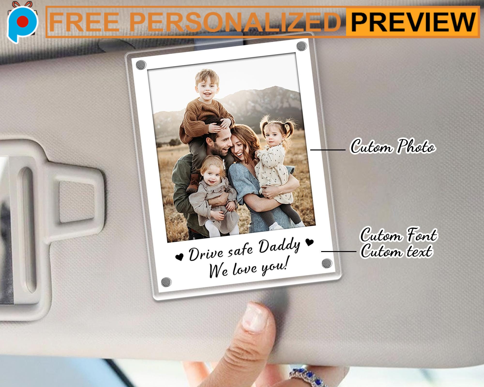 FREE Preview Custom Photo Drive Safe Father's Day Gift Car Visor Clip