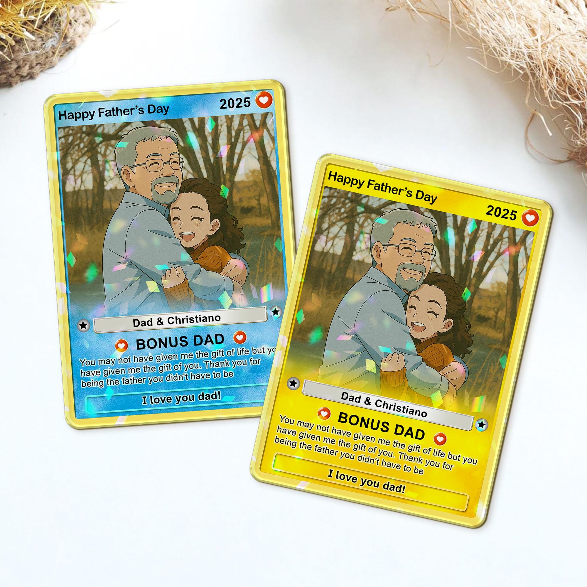 Father's Day Anime Bonus Dad Custom Photo Hologram Wallet Card