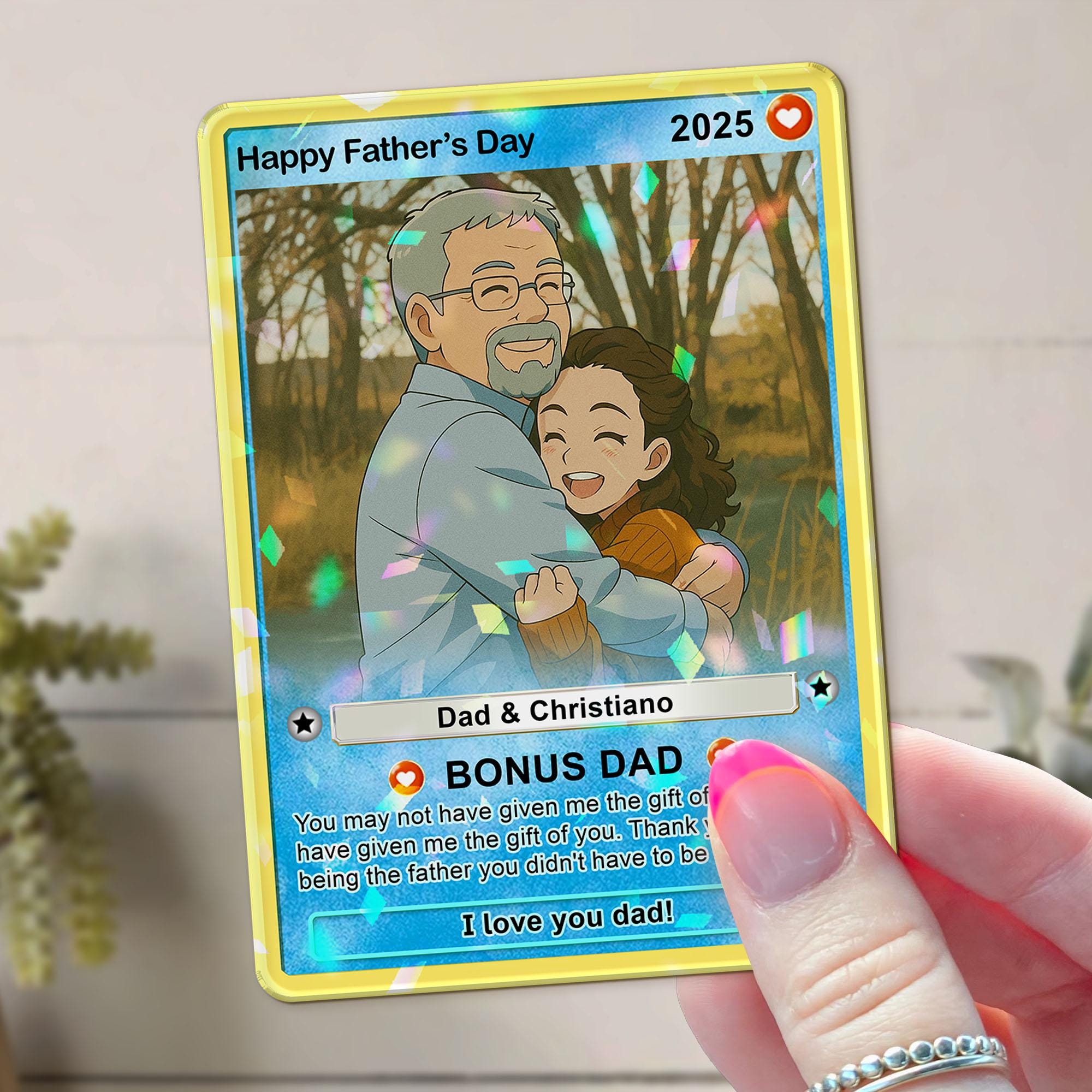 Father's Day Anime Bonus Dad Custom Photo Hologram Wallet Card