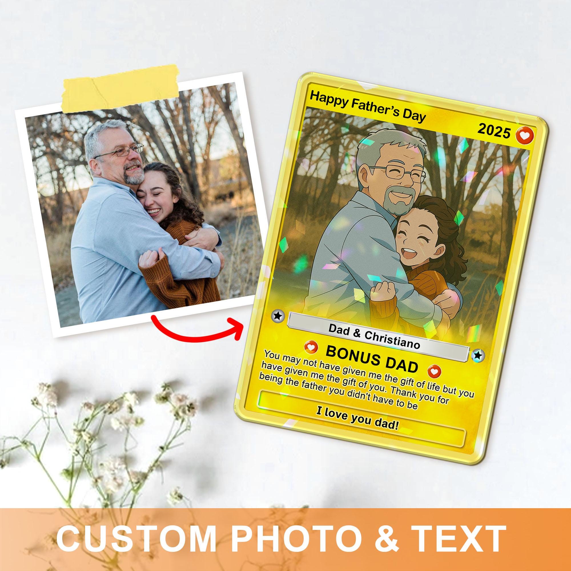 Father's Day Anime Bonus Dad Custom Photo Hologram Wallet Card