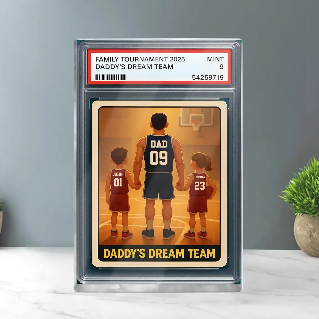 Fathers Day Gift Basketball No 1 Dad Grandpa Man And Kids Trading Card Style Personalized Acrylic Block Plaque