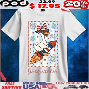Firequacker Patriotic Goose Fourth Of July Independence Day Retro USA Flag Funny T Shirt