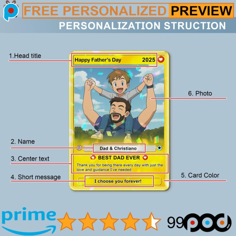 Personalized Photo Anime Poke Father's Day Hologram Card Personalized Photo Anime Poke Father's Day Hologram Card