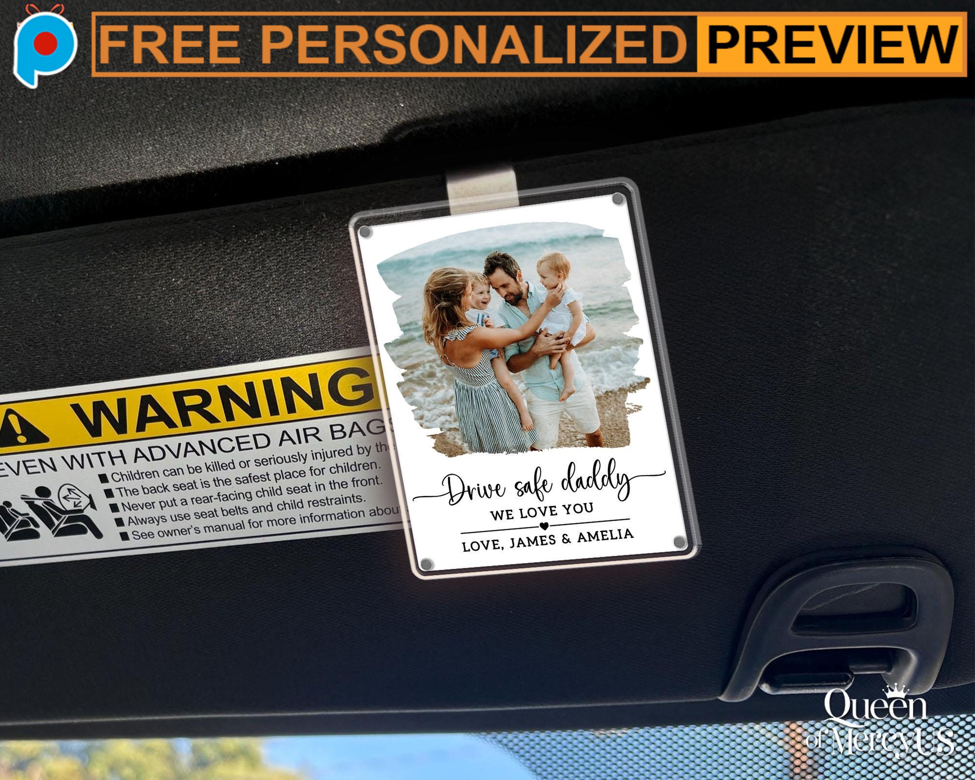 Free Custom Drive Safe Daddy We Love You Father's Day Gift Car Visor Clip