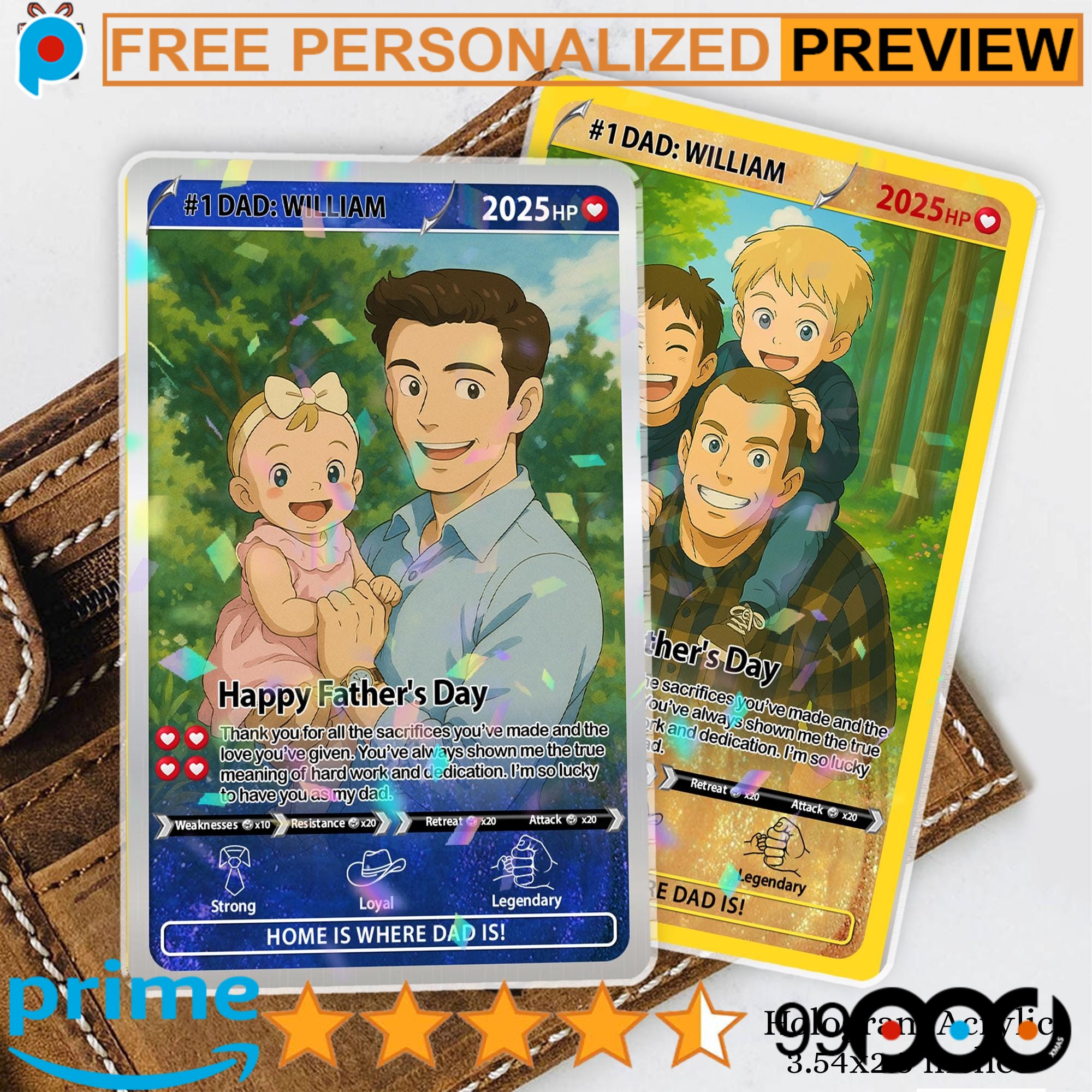 Free Custom Photo Anime Best Dad Super Hero Dad Wallet Card Father's Day Hologram Card Free Custom Photo Anime Best Dad Super Hero Dad Wallet Card Father's Day Hologram Card