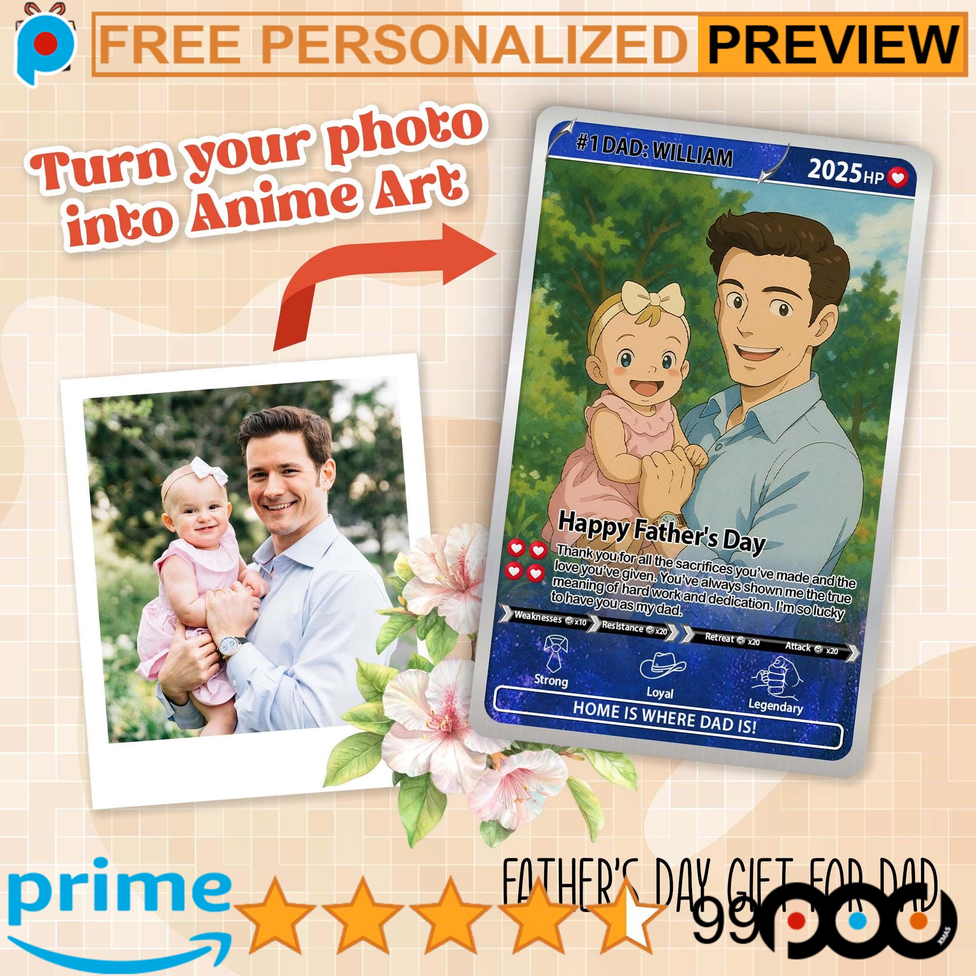 Free Custom Photo Anime Best Dad Super Hero Dad Wallet Card Father's Day Hologram Card