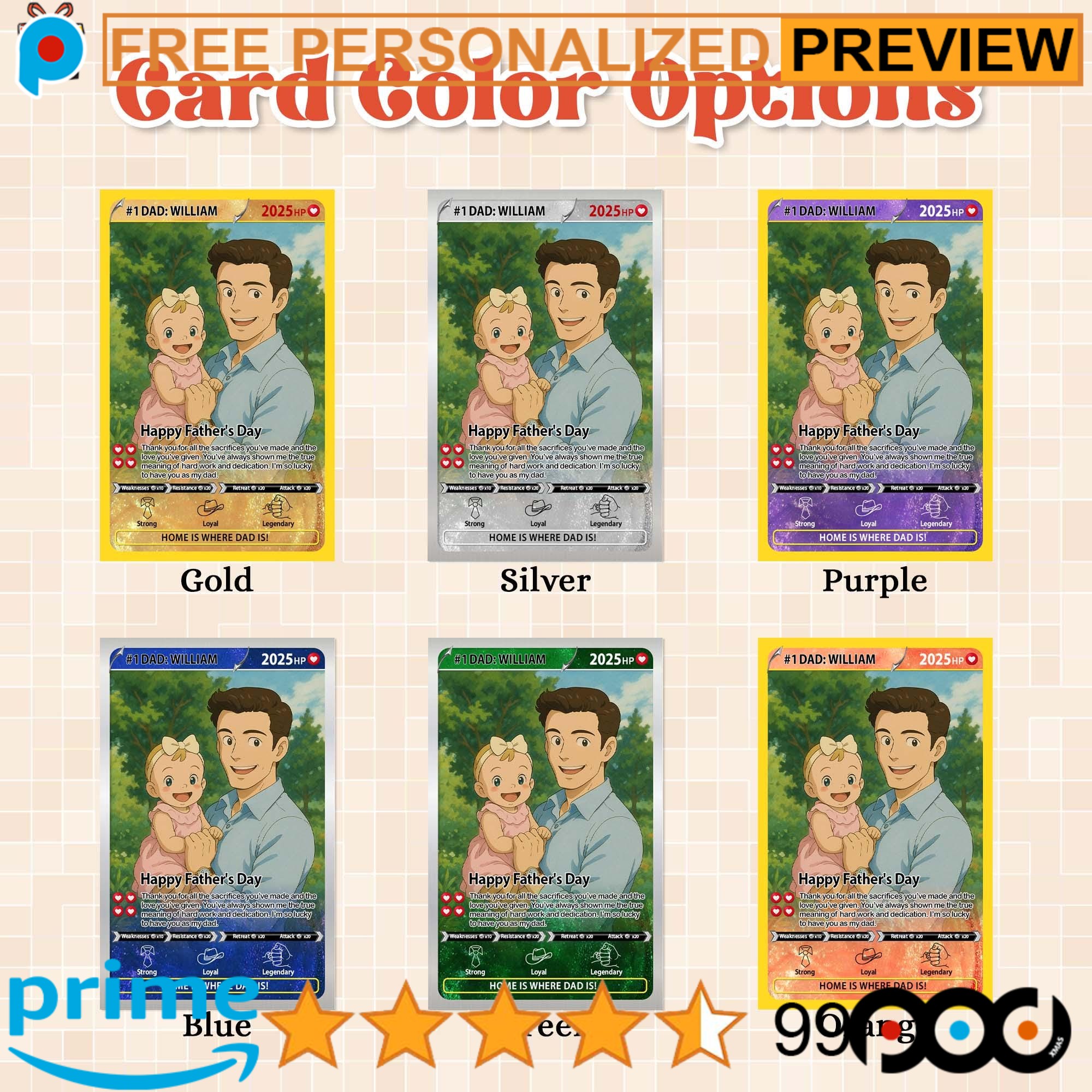 Free Custom Photo Anime Best Dad Super Hero Dad Wallet Card Father's Day Hologram Card