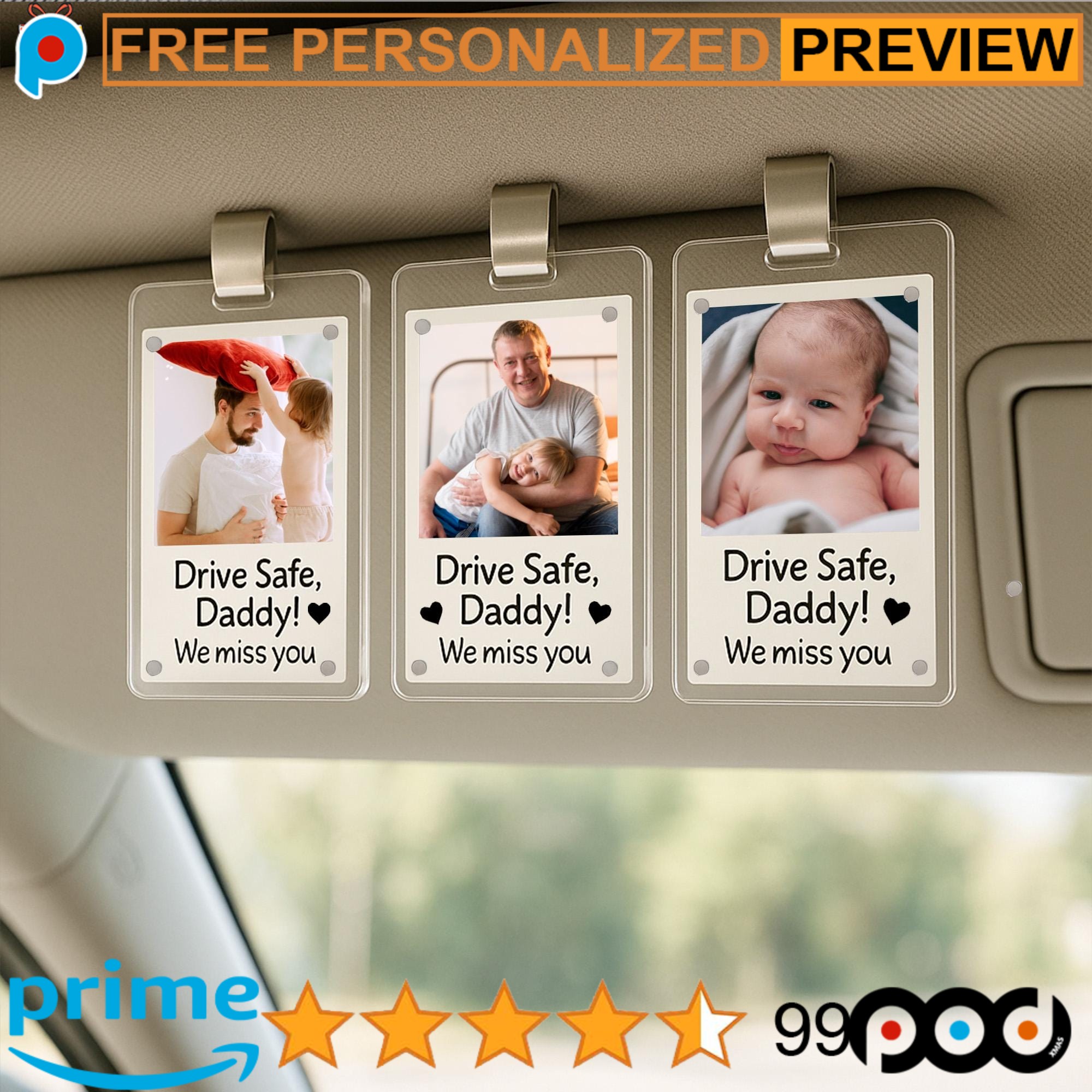 Free Custom Photo Drive Safe Daddy Father's Day Gifts Visor Clip
