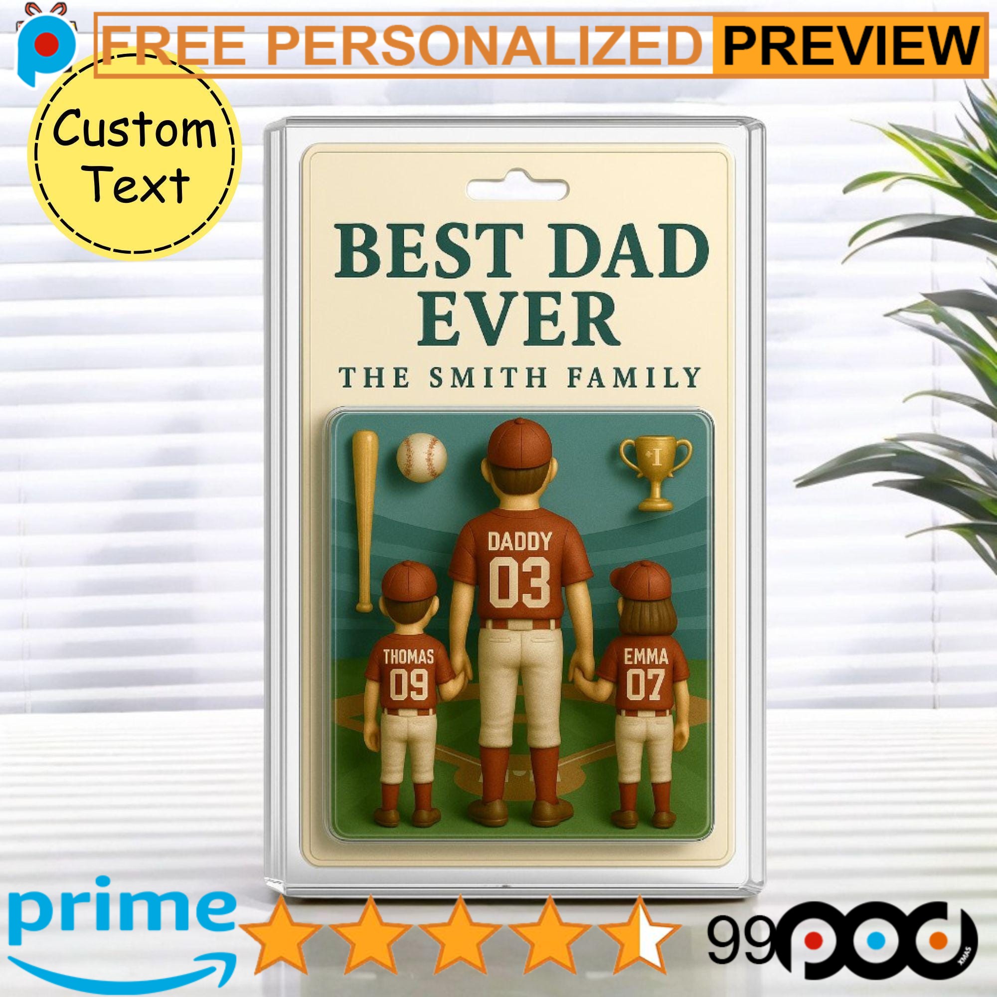 Free Personalized Father's Day Best Dad Ever Baseball Figure Acrylic Plaque Free Personalized Father's Day Best Dad Ever Baseball Figure Acrylic Plaque