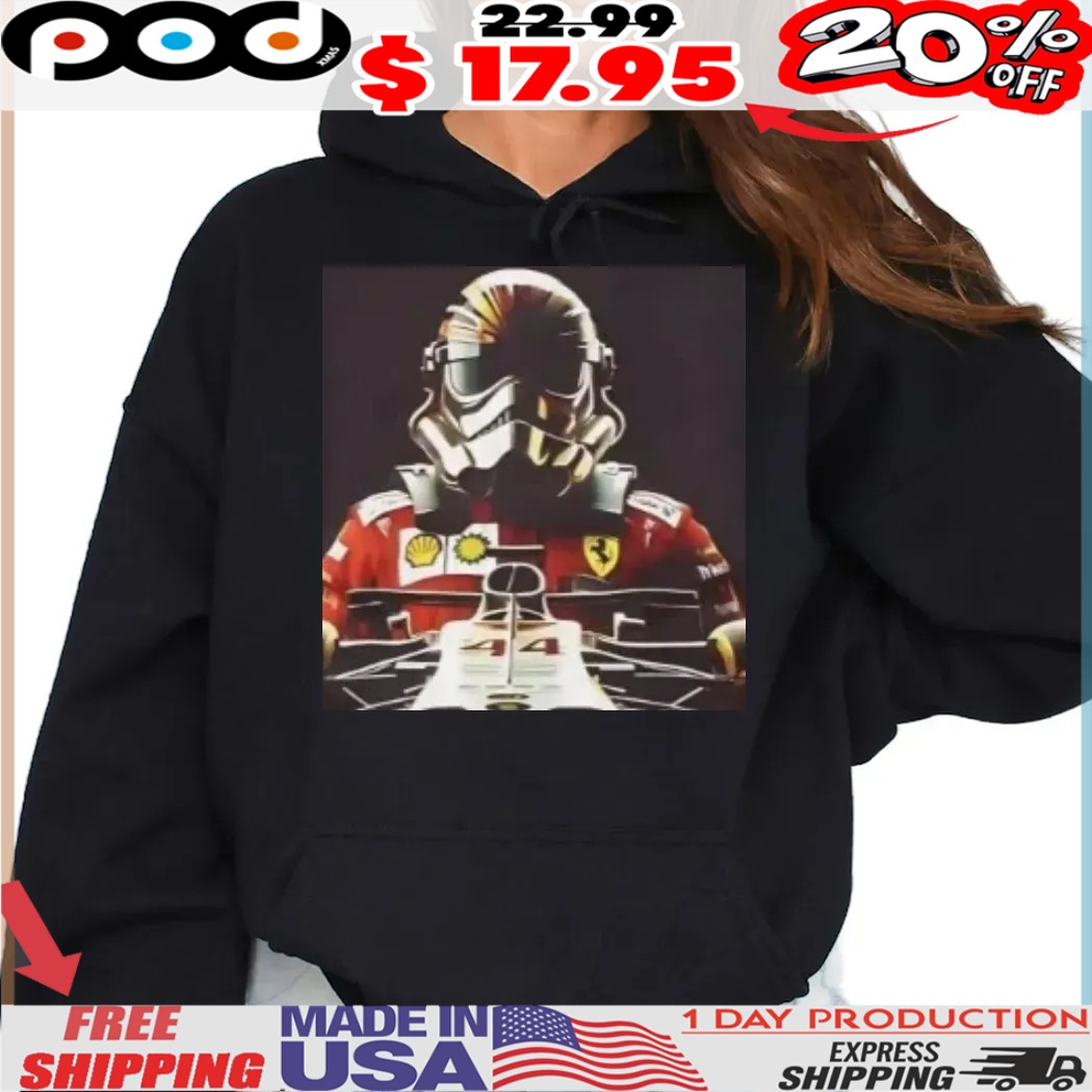 George Lucas wearing Lewis Hamilton x Star Wars With Stormtrooper Helmet Shirt George Lucas wearing Lewis Hamilton x Star Wars With Stormtrooper Helmet Shirt