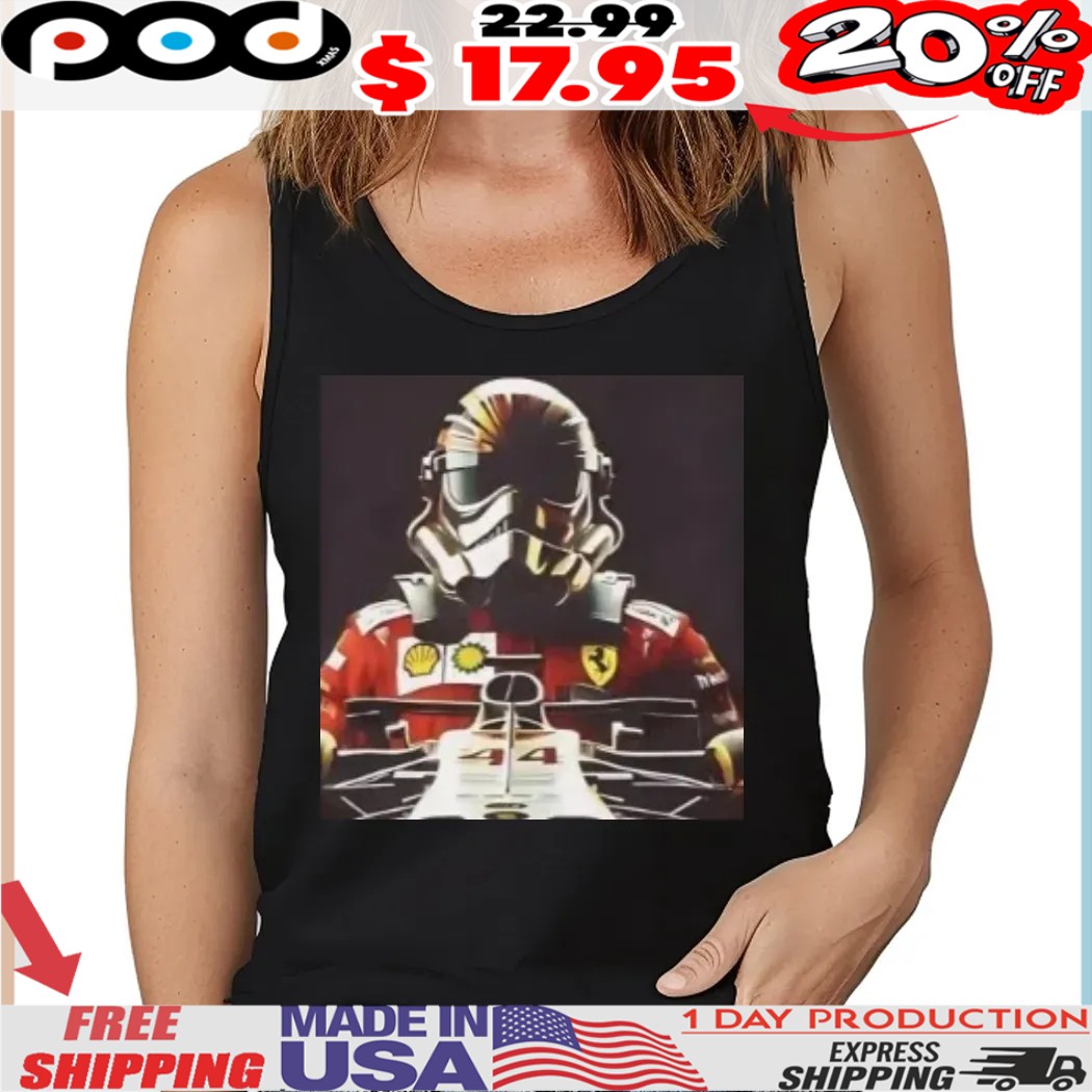 George Lucas wearing Lewis Hamilton x Star Wars With Stormtrooper Helmet Shirt George Lucas wearing Lewis Hamilton x Star Wars With Stormtrooper Helmet Shirt