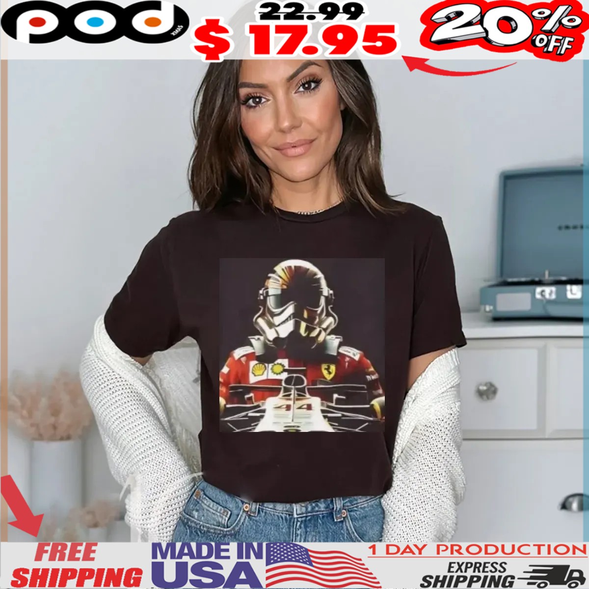 George Lucas wearing Lewis Hamilton x Star Wars With Stormtrooper Helmet Shirt George Lucas wearing Lewis Hamilton x Star Wars With Stormtrooper Helmet Shirt