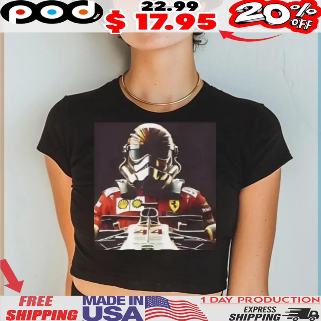 George Lucas wearing Lewis Hamilton x Star Wars With Stormtrooper Helmet Shirt George Lucas wearing Lewis Hamilton x Star Wars With Stormtrooper Helmet Shirt