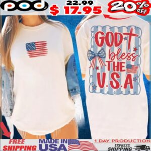 God Bless The USA Red White and Blue Patriotic Coquette Independence Day T Shirt