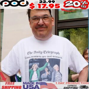 Graham Linehan wearing The Daily Telegraph Trans women are not women shirt