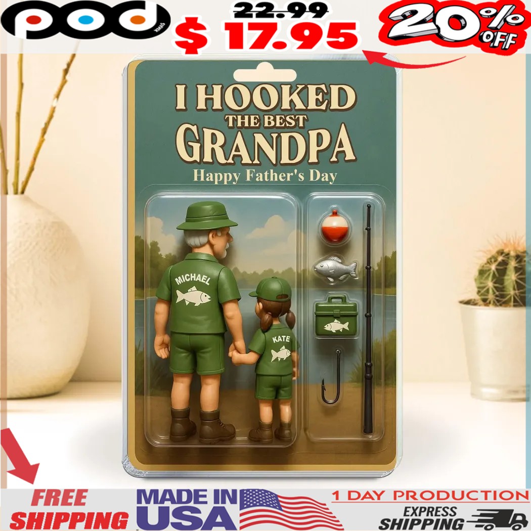 Grandpa Fishing I HOOKED THE BEST GRANDPA Happy Father's Day Father's Day Custom Acrylic Block Plaque