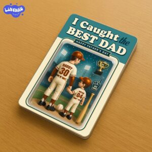 I Caught The Best Dad Baseball Dad and Kids Personalize Fathers Day Gift Acrylic Block Plaque