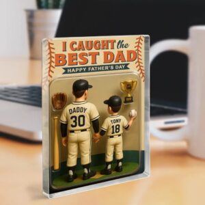 I Caught The Best Dad Happy Father's Day Baseball Personalized Acrylic Block Plaque