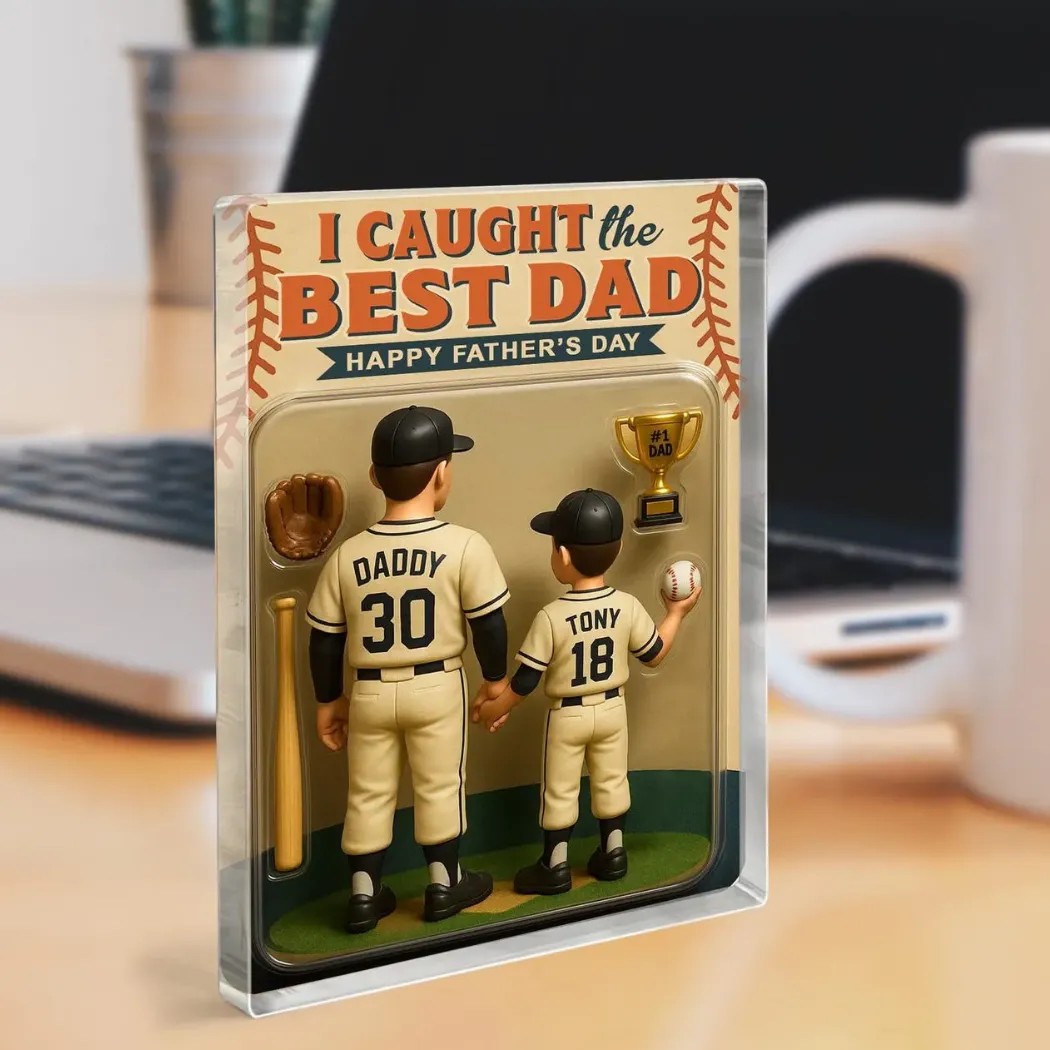 I Caught The Best Dad Happy Father's Day Baseball Personalized Acrylic Block Plaque