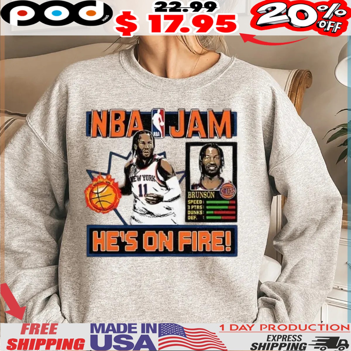 Jalen Brunson New York Knicks NBA Jam he's on fire shirt