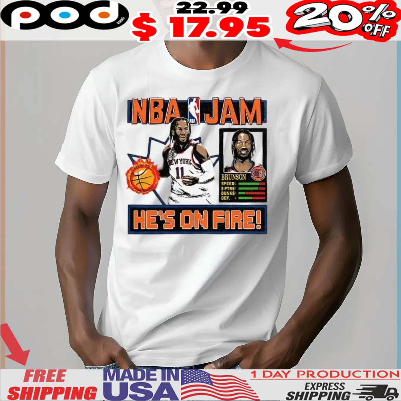 Jalen Brunson New York Knicks NBA Jam he's on fire shirt