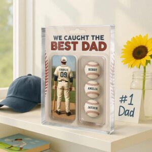 Personalized We Caught The Best Dad Baseball Action Figure Father's Day Acrylic Block Plaque