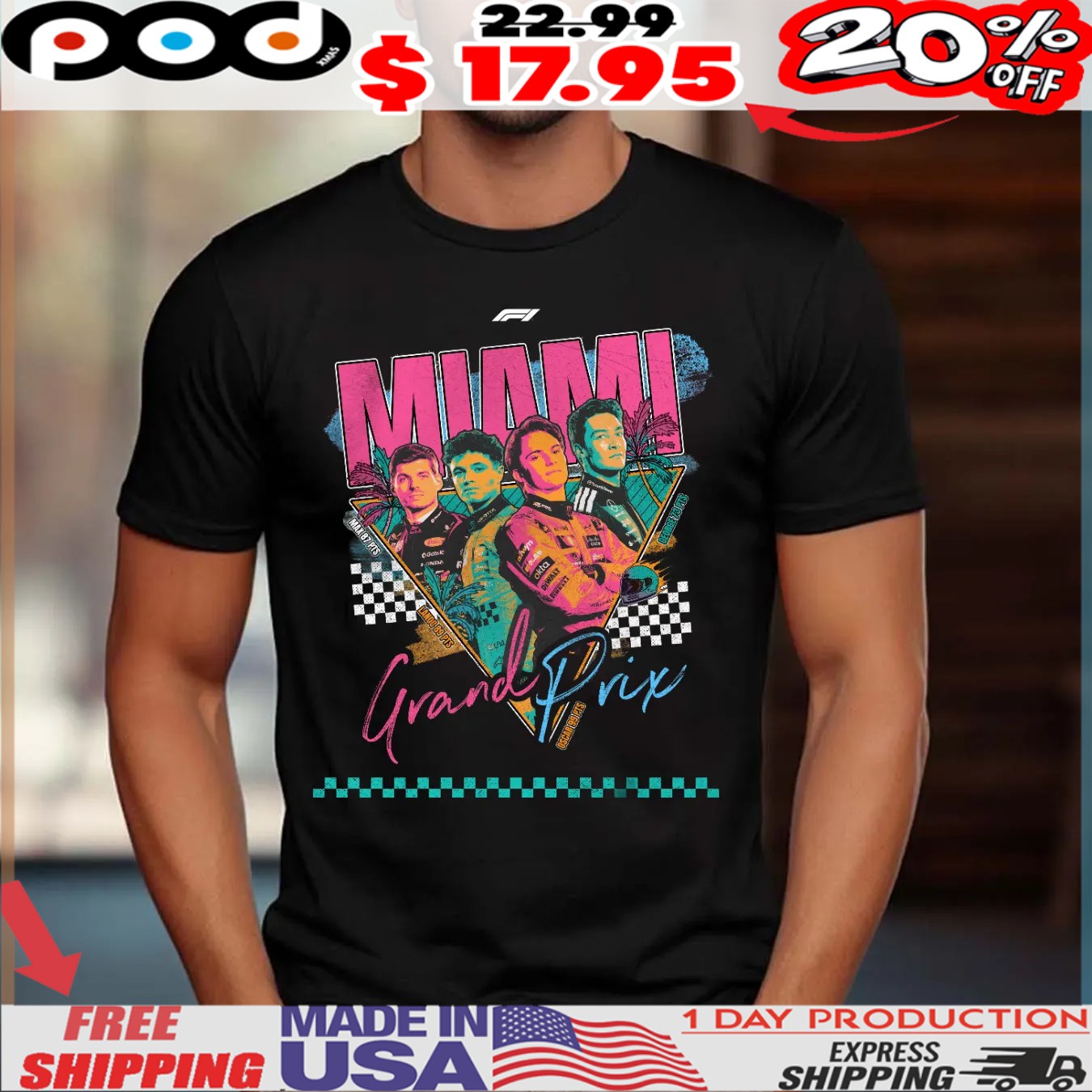 Miami Grand Prix pastel palm trees vintage shirt