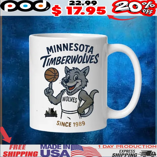 Minnesota Timberwolves Crunch Mascot Since 1989 Wolves NBA Basketball T Shirt