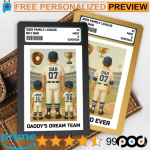 No 1 Dad and Kids Baseball Father's Day Gift For Dad Trading Card 2D Style Personalized Baseball Dad Wallet Card