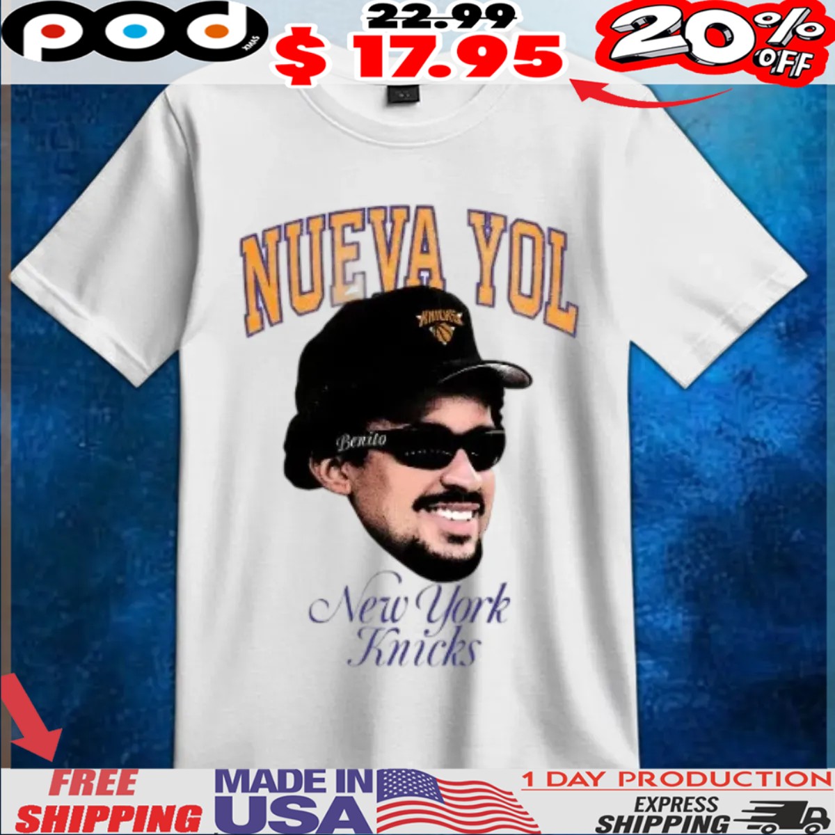 Nueva Yol Benito New York Knicks Bad Bunny Big Face Shirt Nueva Yol Benito New York Knicks Bad Bunny Big Face Shirt